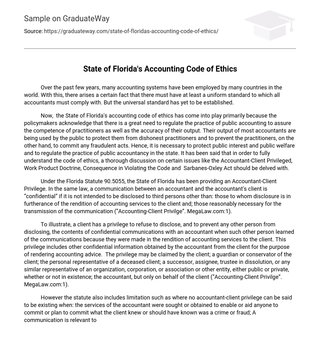 State of Florida’s Accounting Code of Ethics