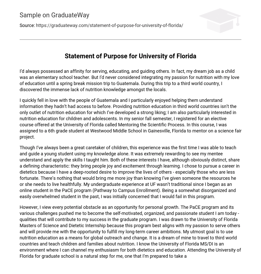Statement of Purpose for University of Florida
