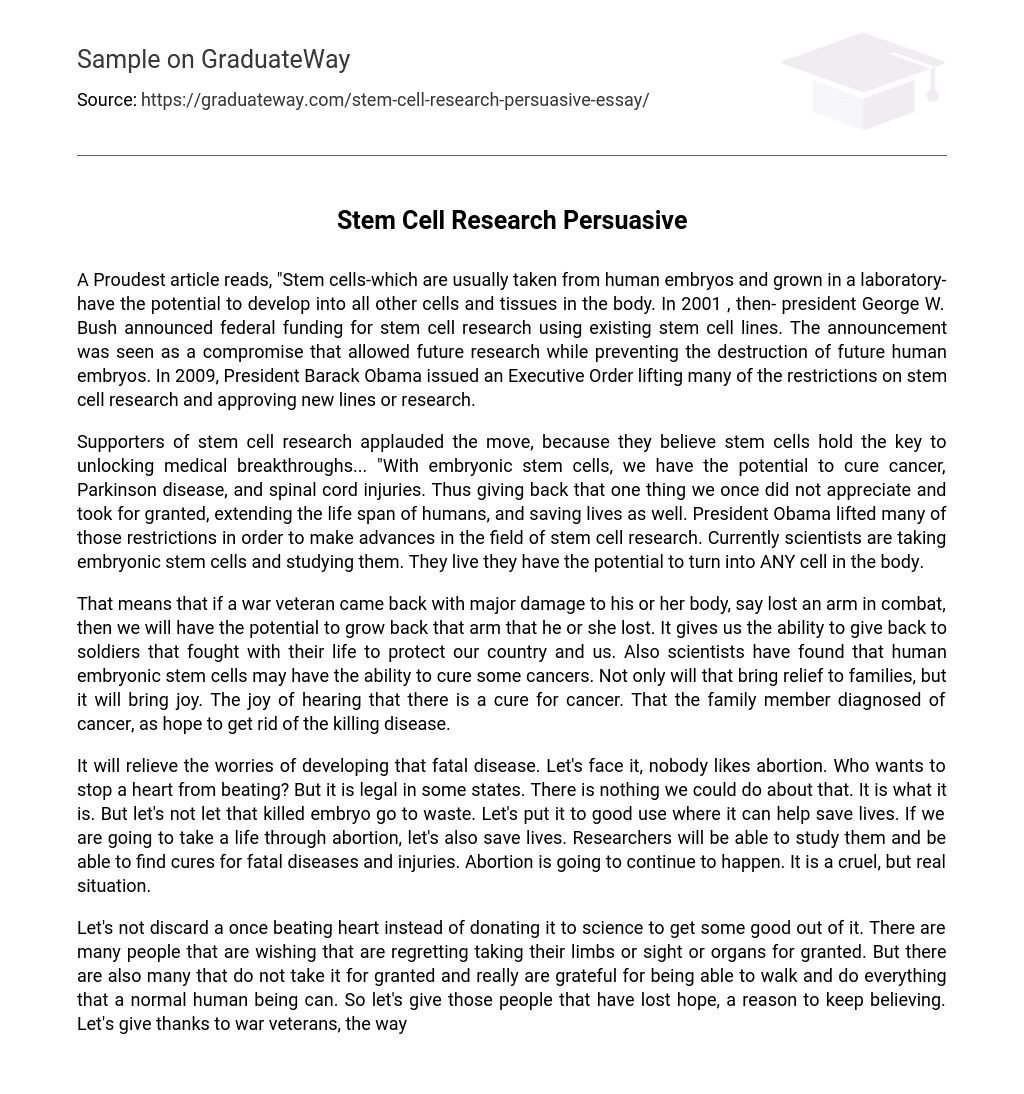 persuasive essay on stem cell research