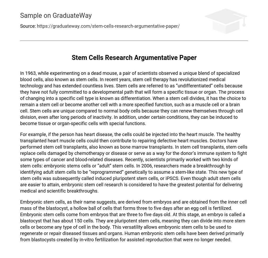 argumentative essay on stem cell research