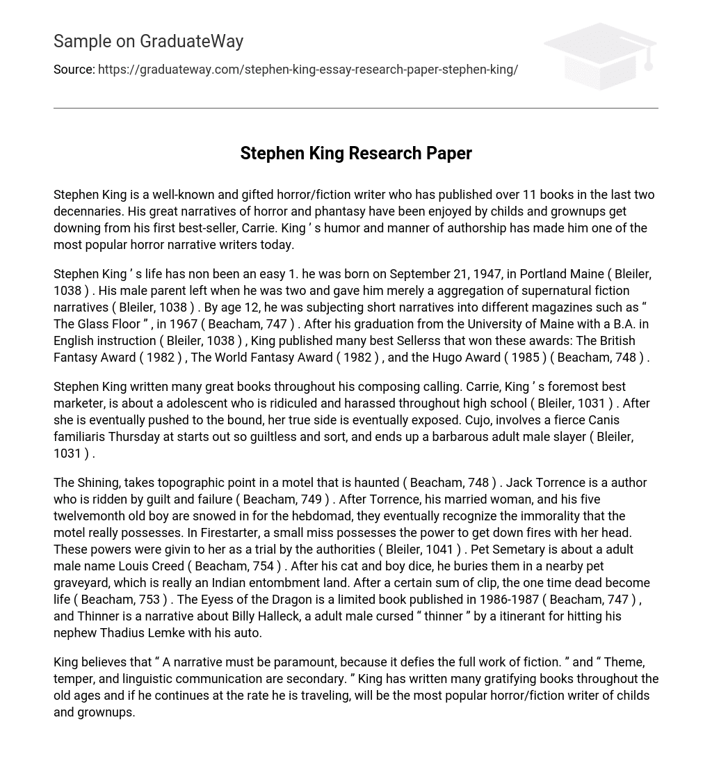 Stephen King Research Paper