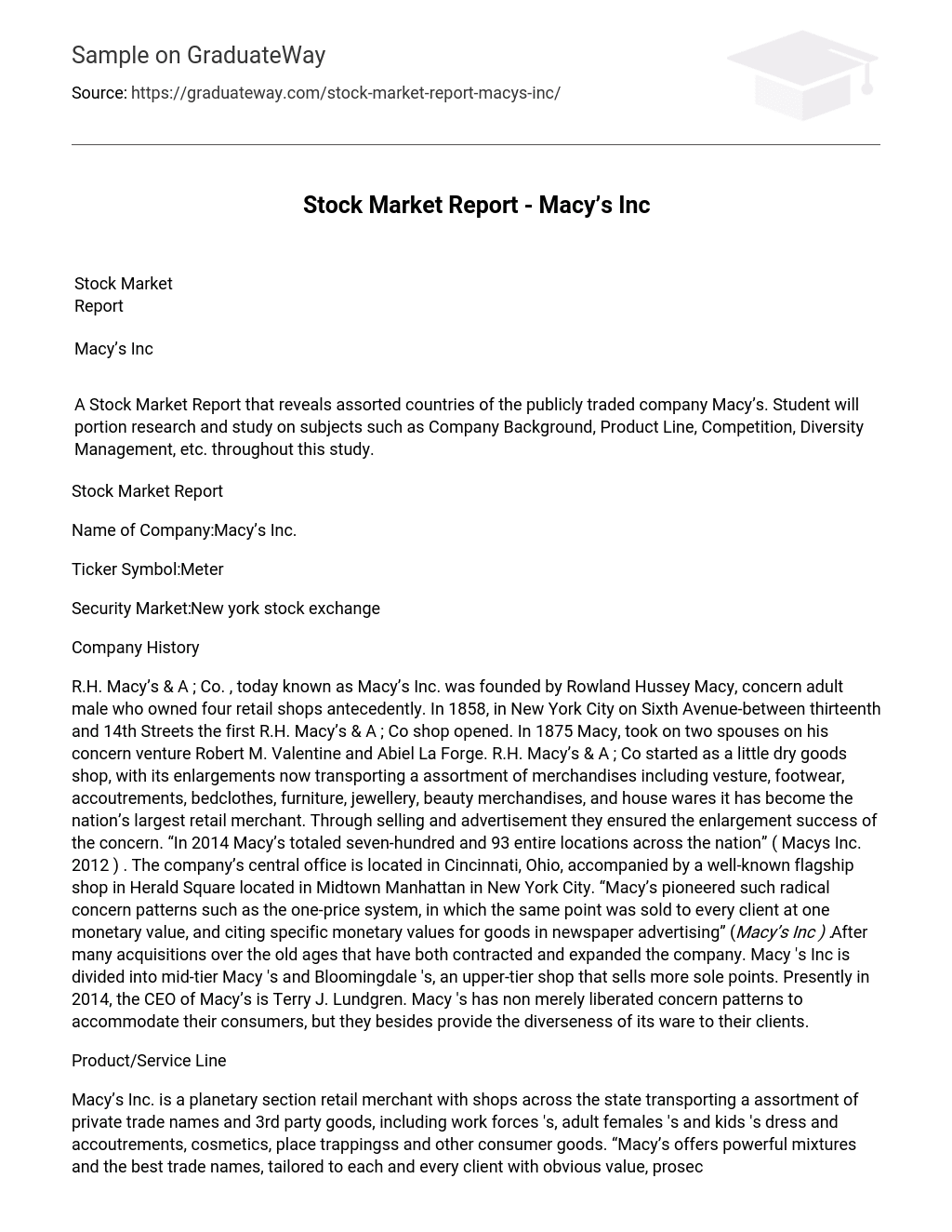 Stock Market Report – Macy’s Inc