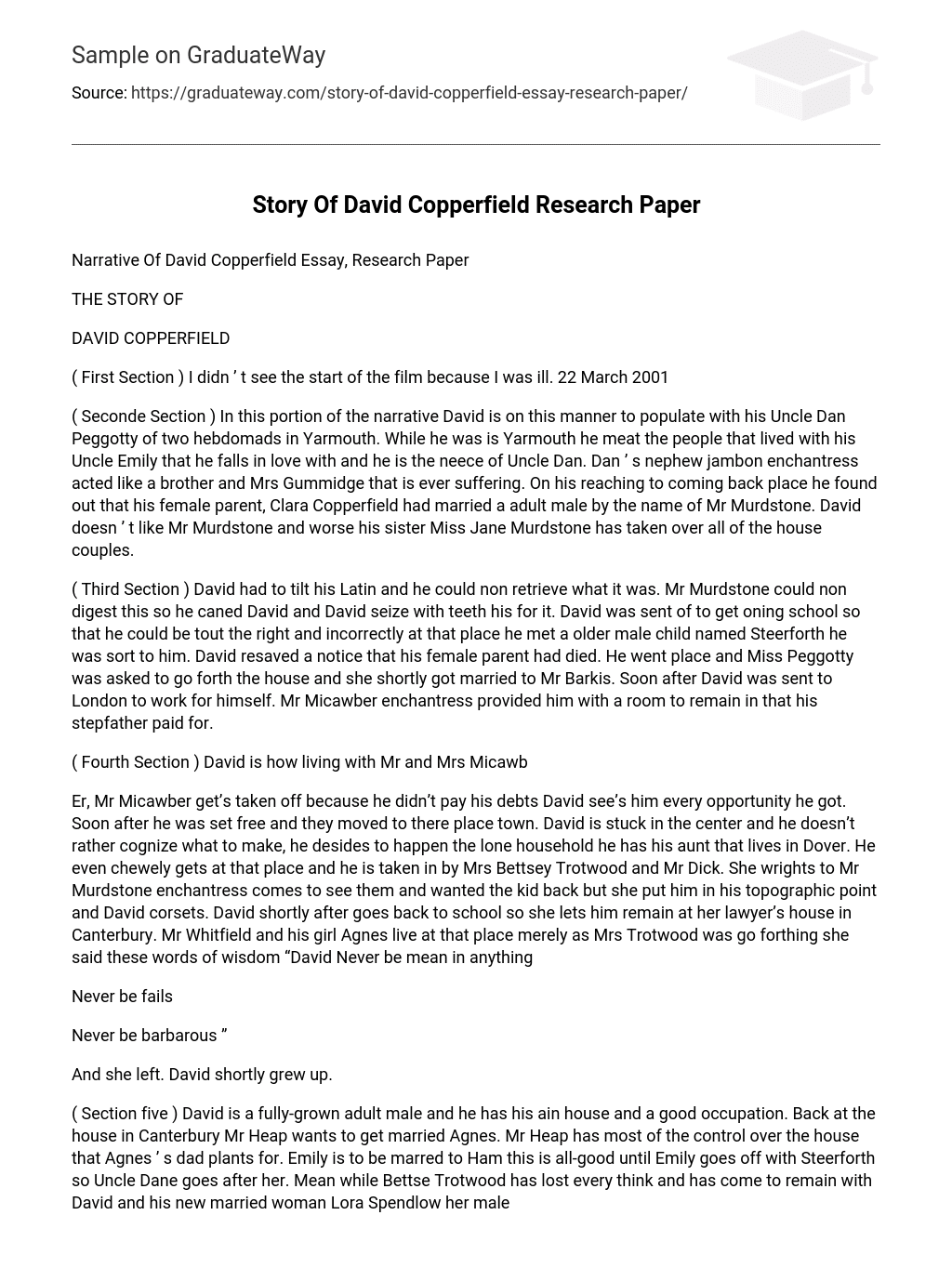 Story Of David Copperfield Research Paper