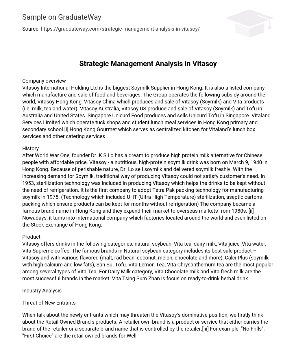 Strategic Management Analysis in Vitasoy