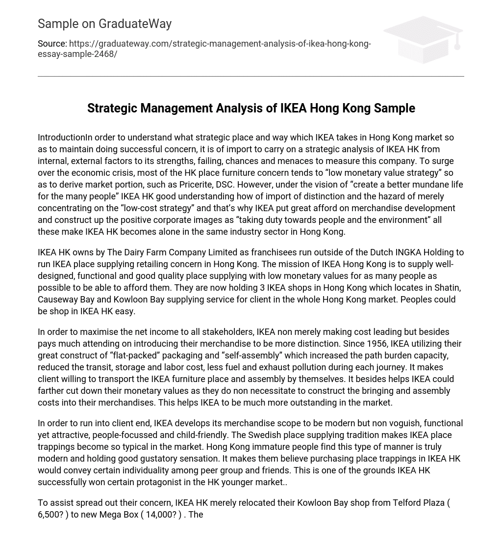 Strategic Management Analysis of IKEA Hong Kong Sample