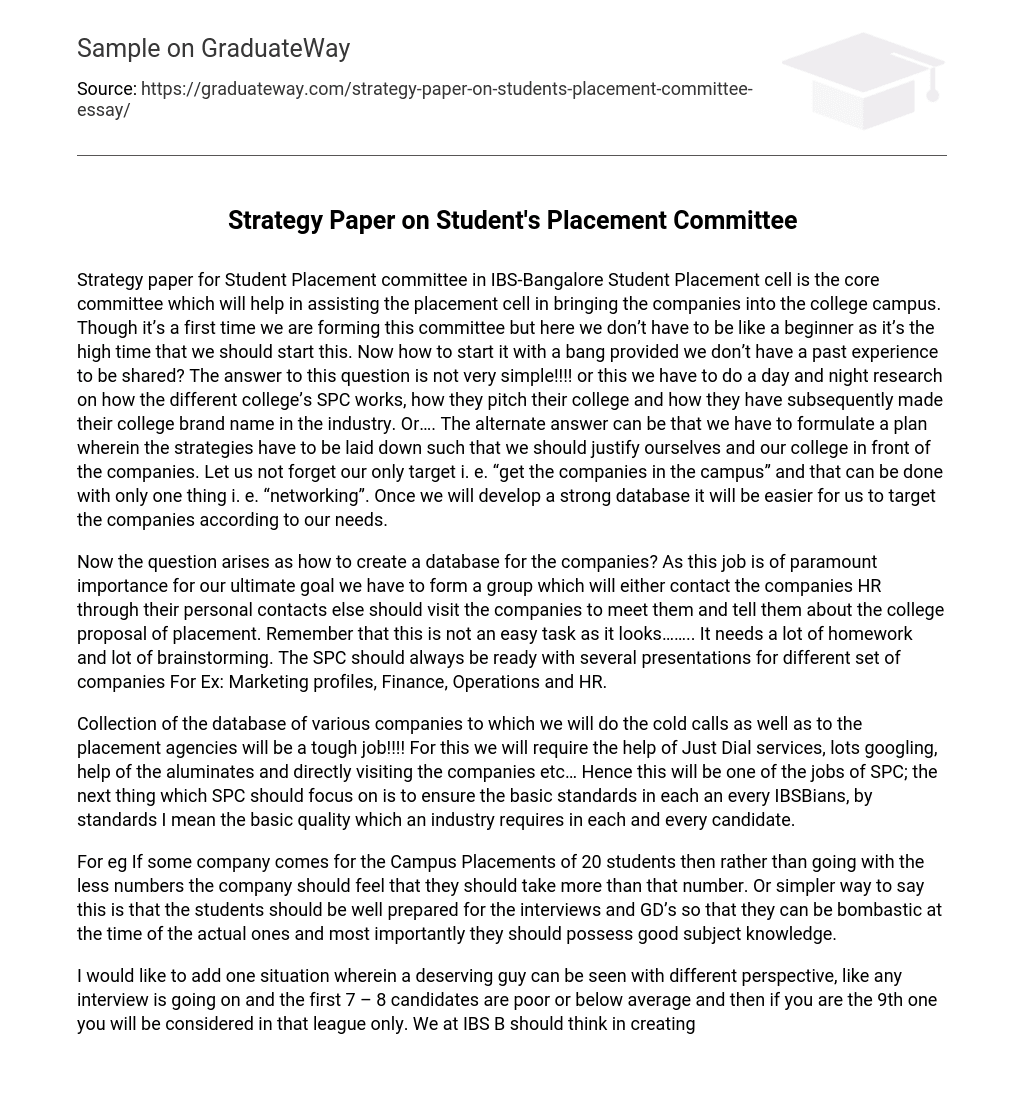 Strategy Paper on Student’s Placement Committee