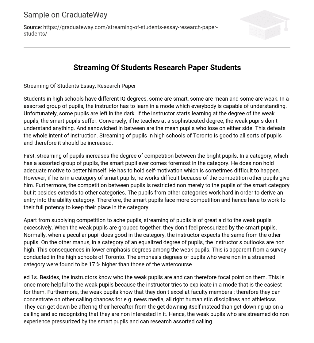 Streaming Of Students Research Paper Students