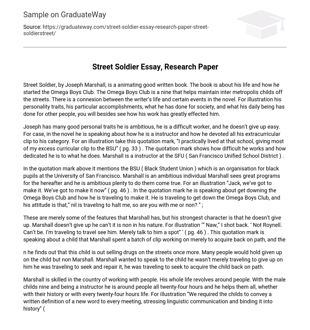 Street Soldier Essay, Research Paper