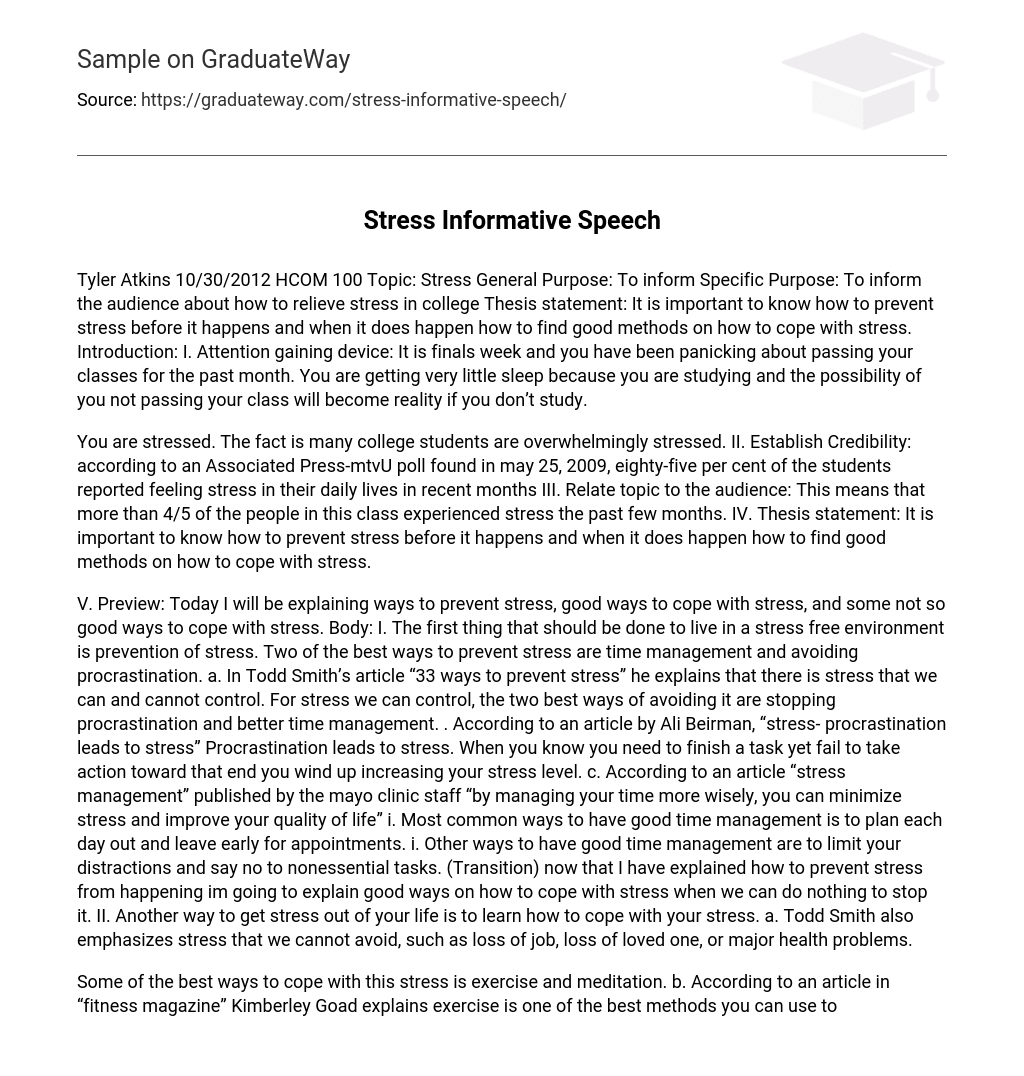 informative speech on stress in college students