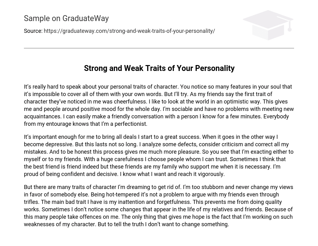  Strong And Weak Traits Of Your Personality Essay Example GraduateWay