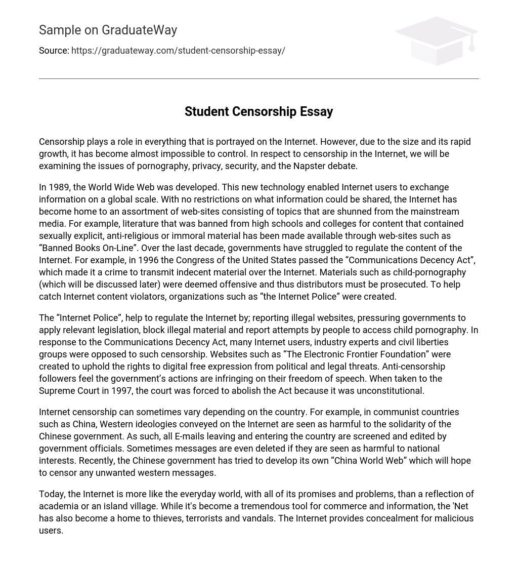 Student Censorship  Essay