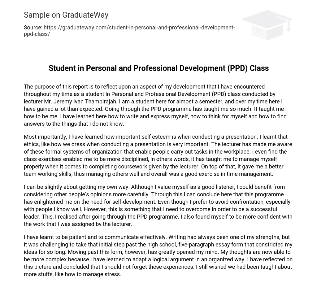 Student in Personal and Professional Development (PPD) Class