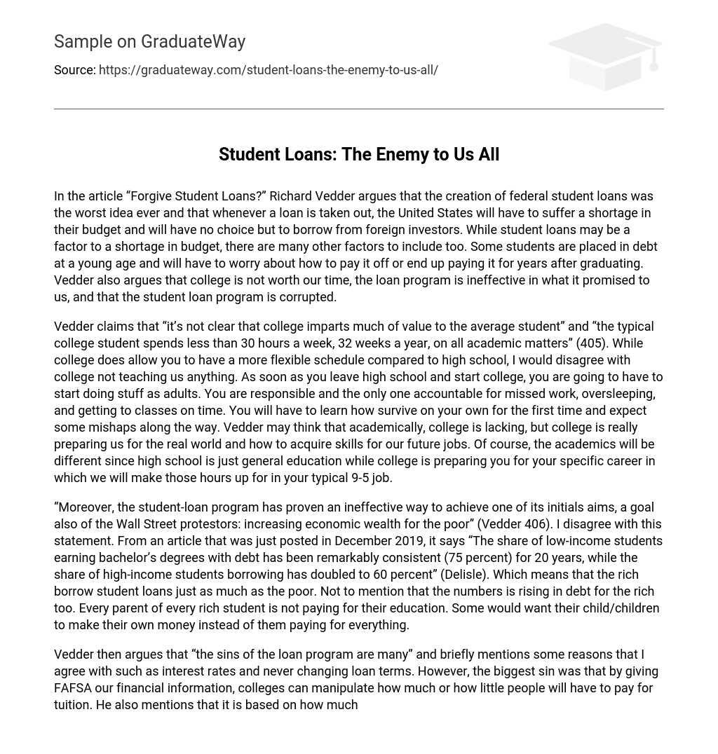 Student Loans: The Enemy to Us All