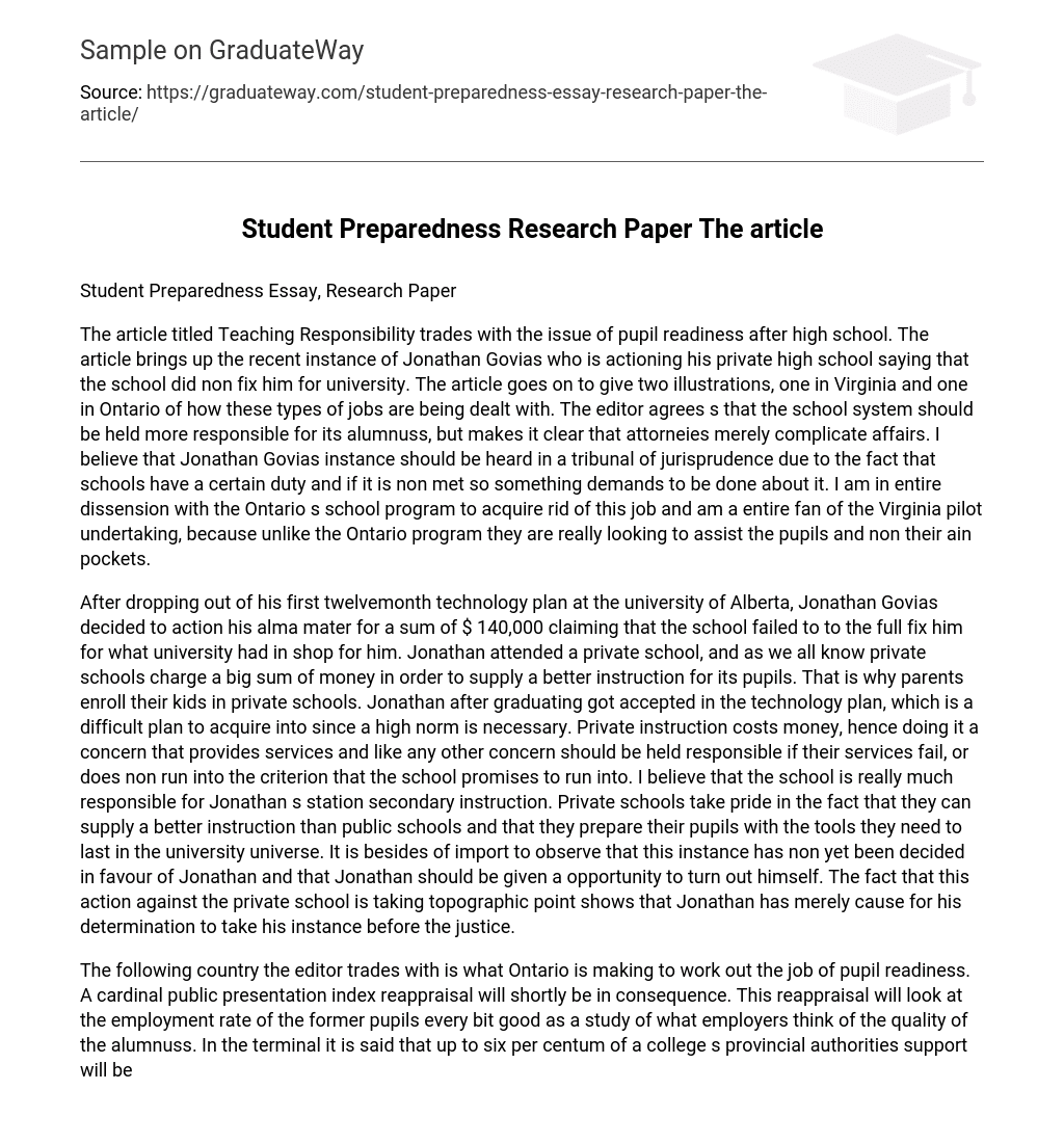 Student Preparedness Research Paper The article