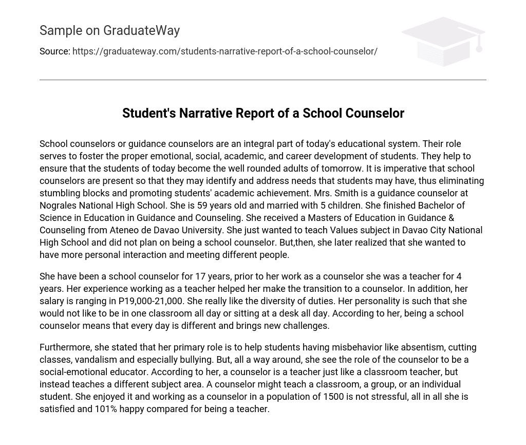 Student’s Narrative Report of a School Counselor