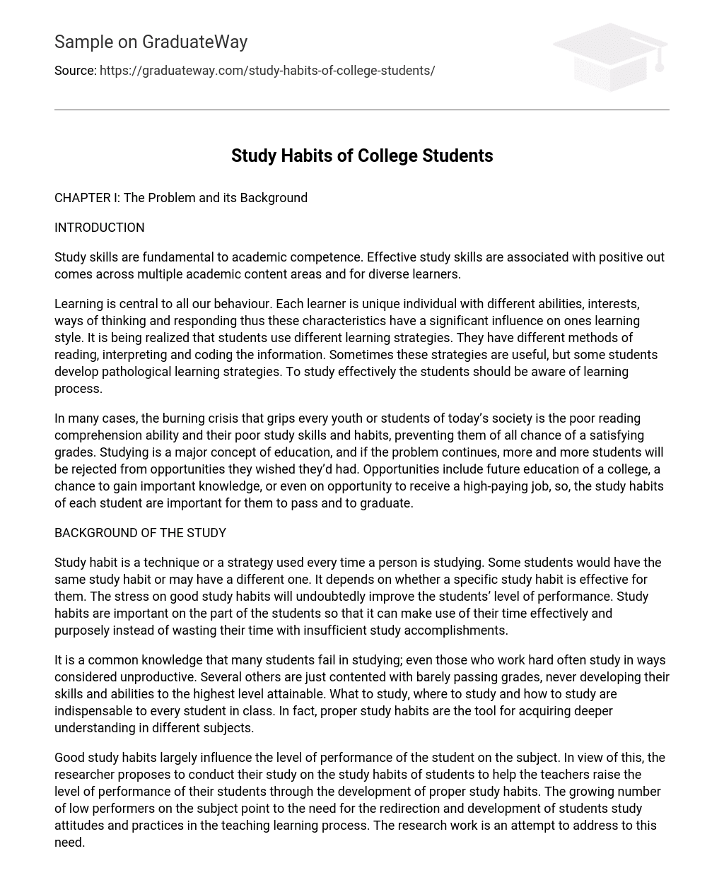  Study Habits Of College Students Essay Example GraduateWay