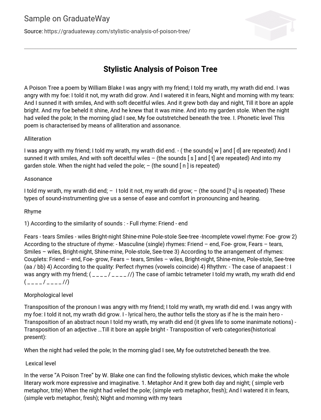 Stylistic Analysis of Poison Tree
