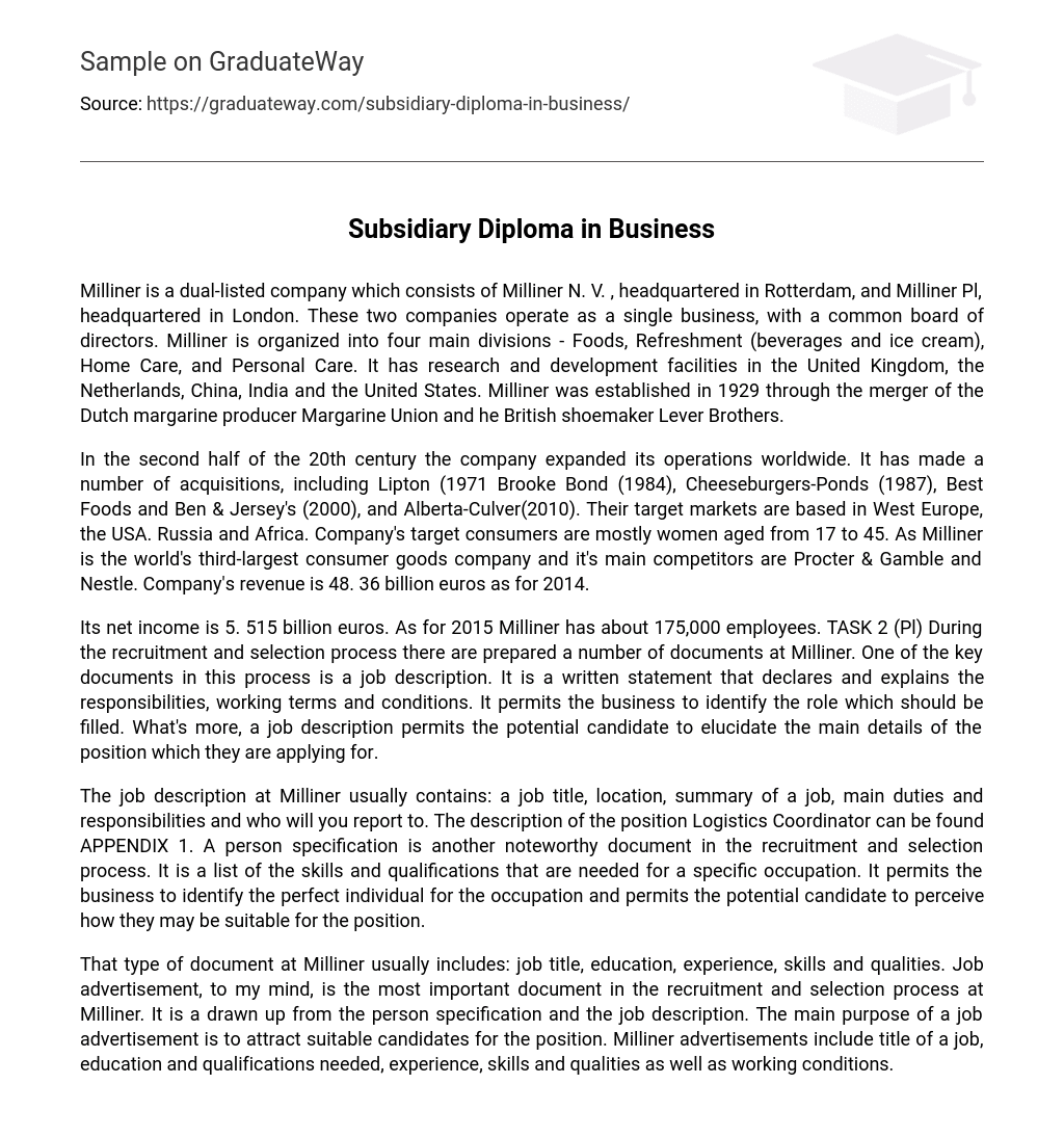Subsidiary Diploma in Business