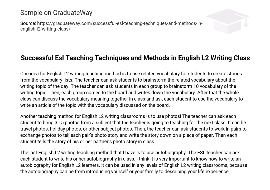 Successful Esl Teaching Techniques and Methods in English L2 Writing Class