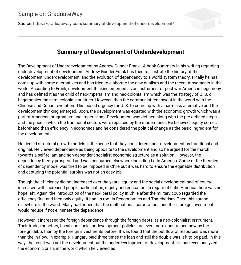 Summary of Development of Underdevelopment