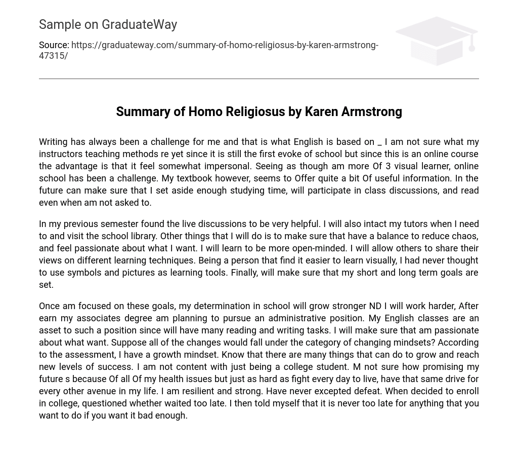 Summary of Homo Religiosus by Karen Armstrong