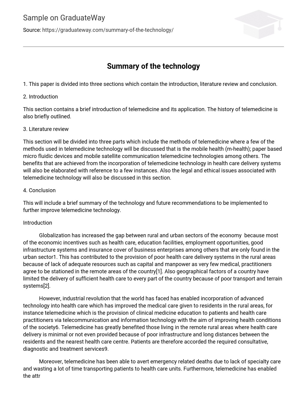 Summary of the technology