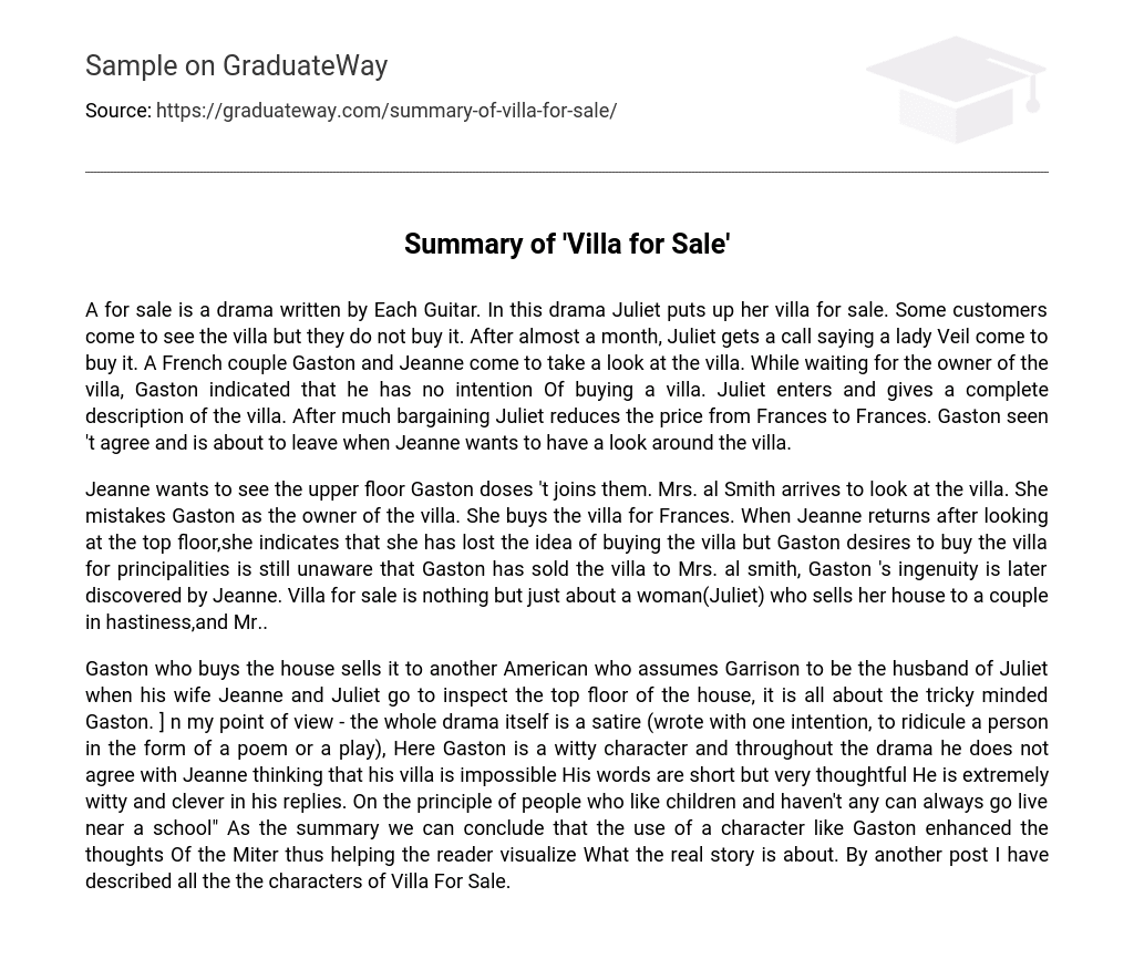 Summary of ‘Villa for Sale’
