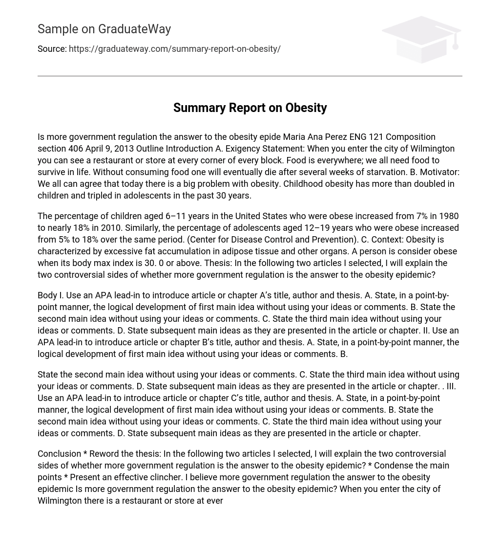 Summary Report on Obesity