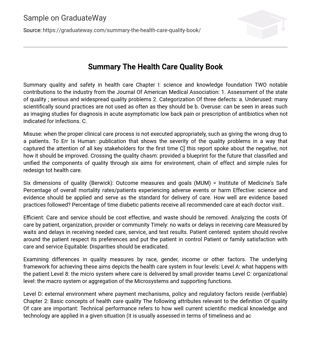 Summary The Health Care Quality Book