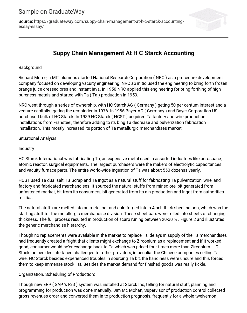 Suppy Chain Management At H C Starck Accounting
