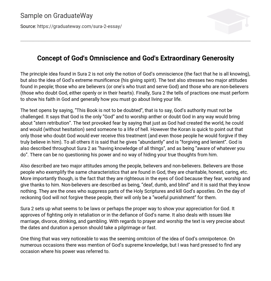 Concept of God’s Omniscience and God’s Extraordinary Generosity