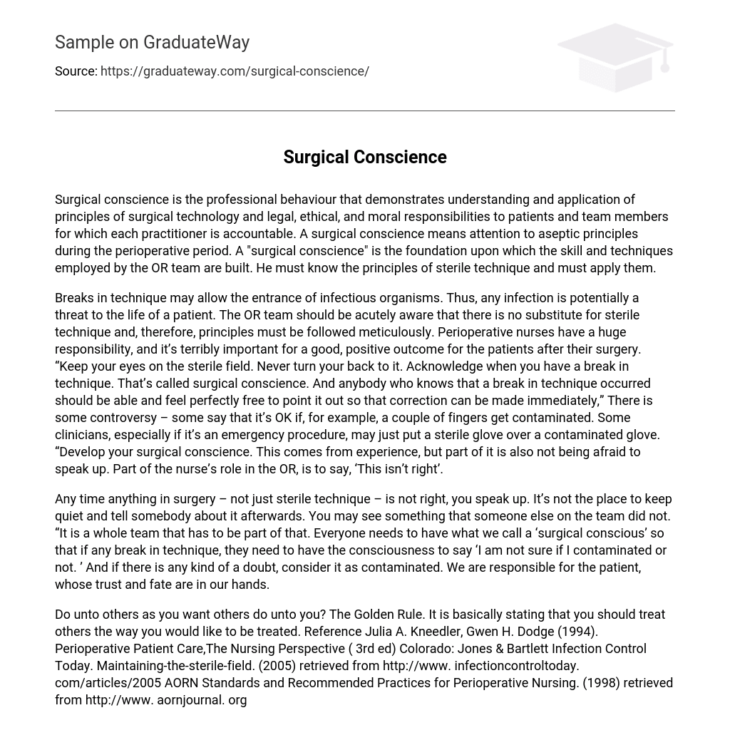 Surgical Conscience Free Essay Example 459 Words GraduateWay