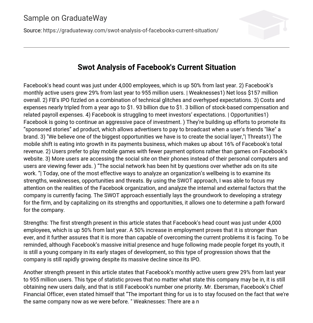 Swot Analysis of Facebook’s Current Situation
