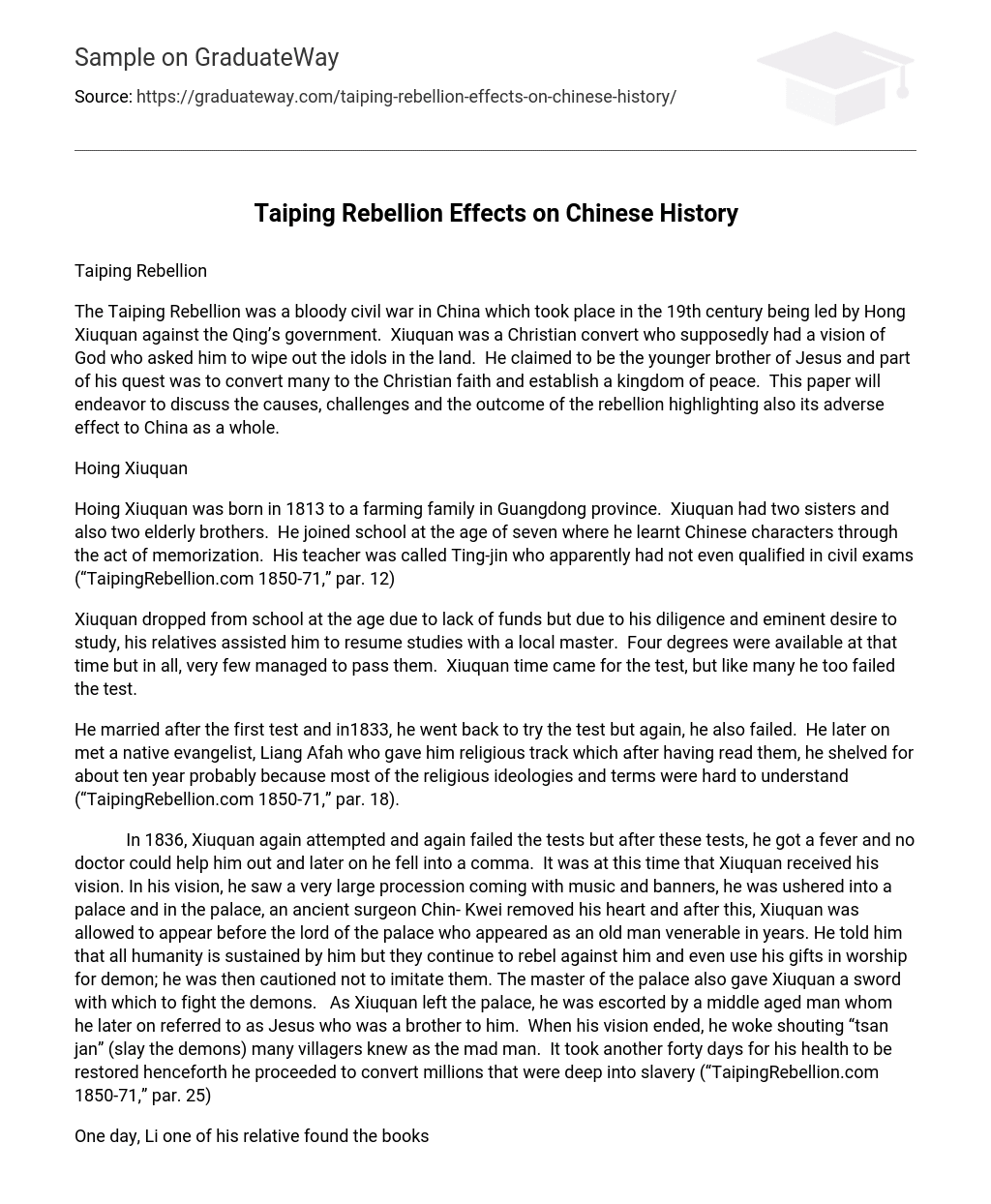 Taiping Rebellion Effects on Chinese History