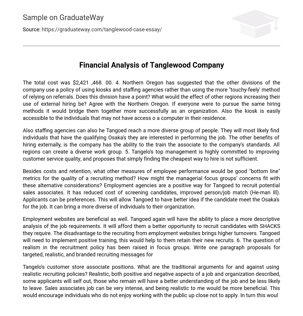 Financial Analysis of Tanglewood Company