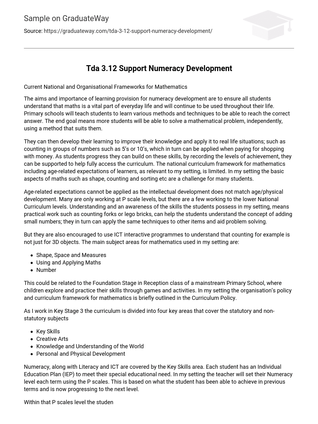 Tda 3.12 Support Numeracy Development