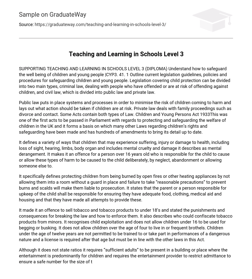Teaching and Learning in Schools