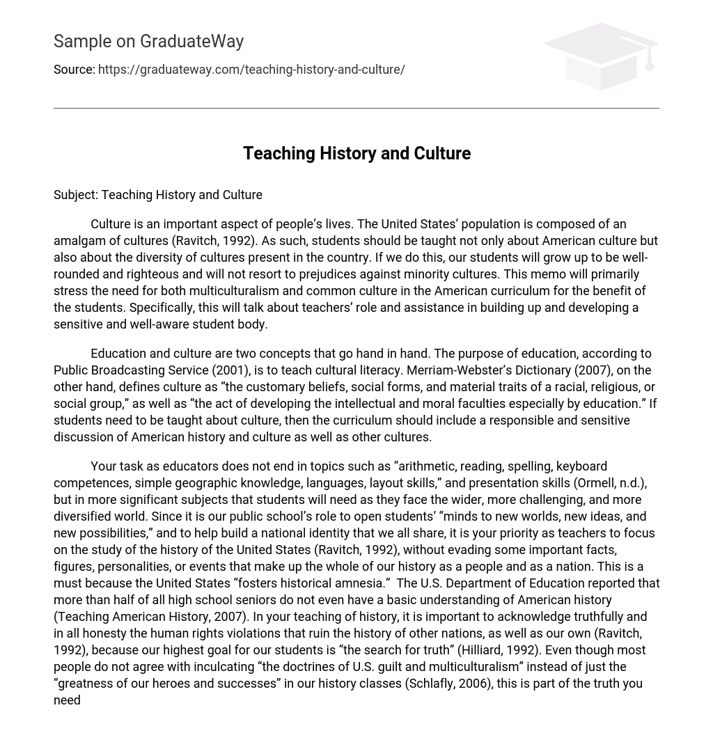 Teaching History and Culture