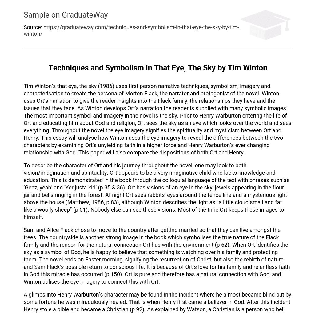 Techniques and Symbolism in That Eye, The Sky by Tim Winton Analysis