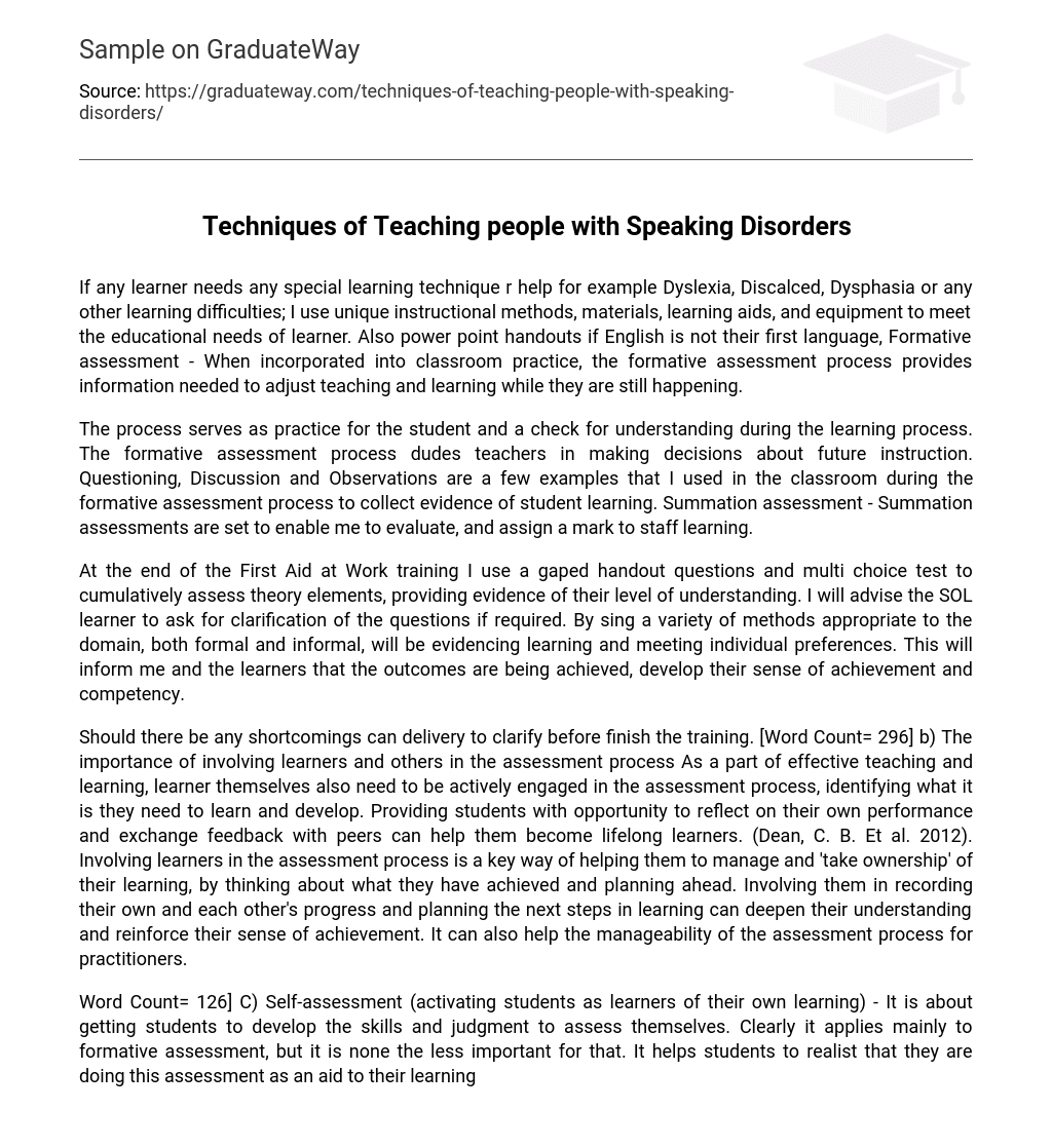 Techniques of Teaching people with Speaking Disorders