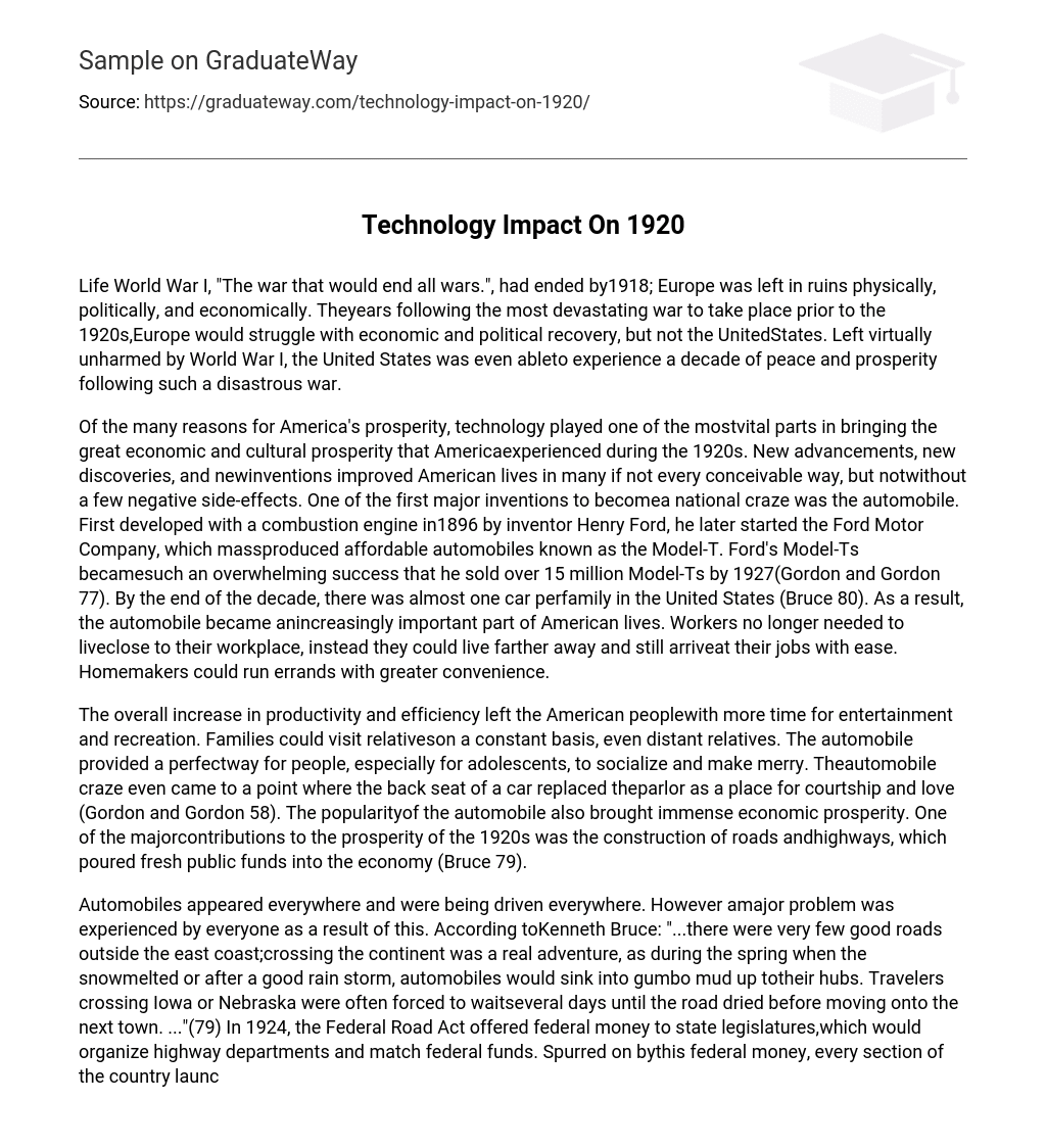 technology in the 1920s essay
