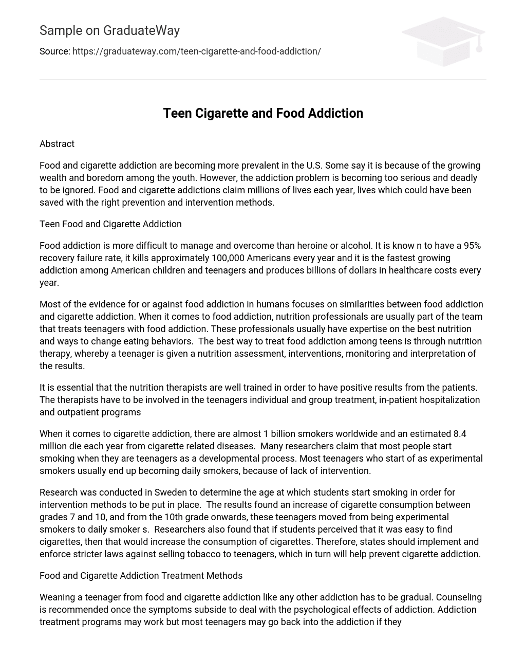Teen Cigarette and Food Addiction