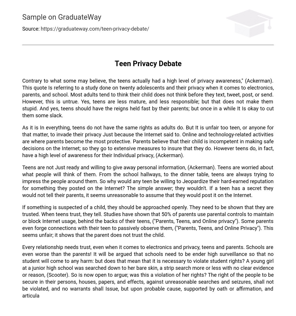 Teen Privacy Debate Argumentative Essay