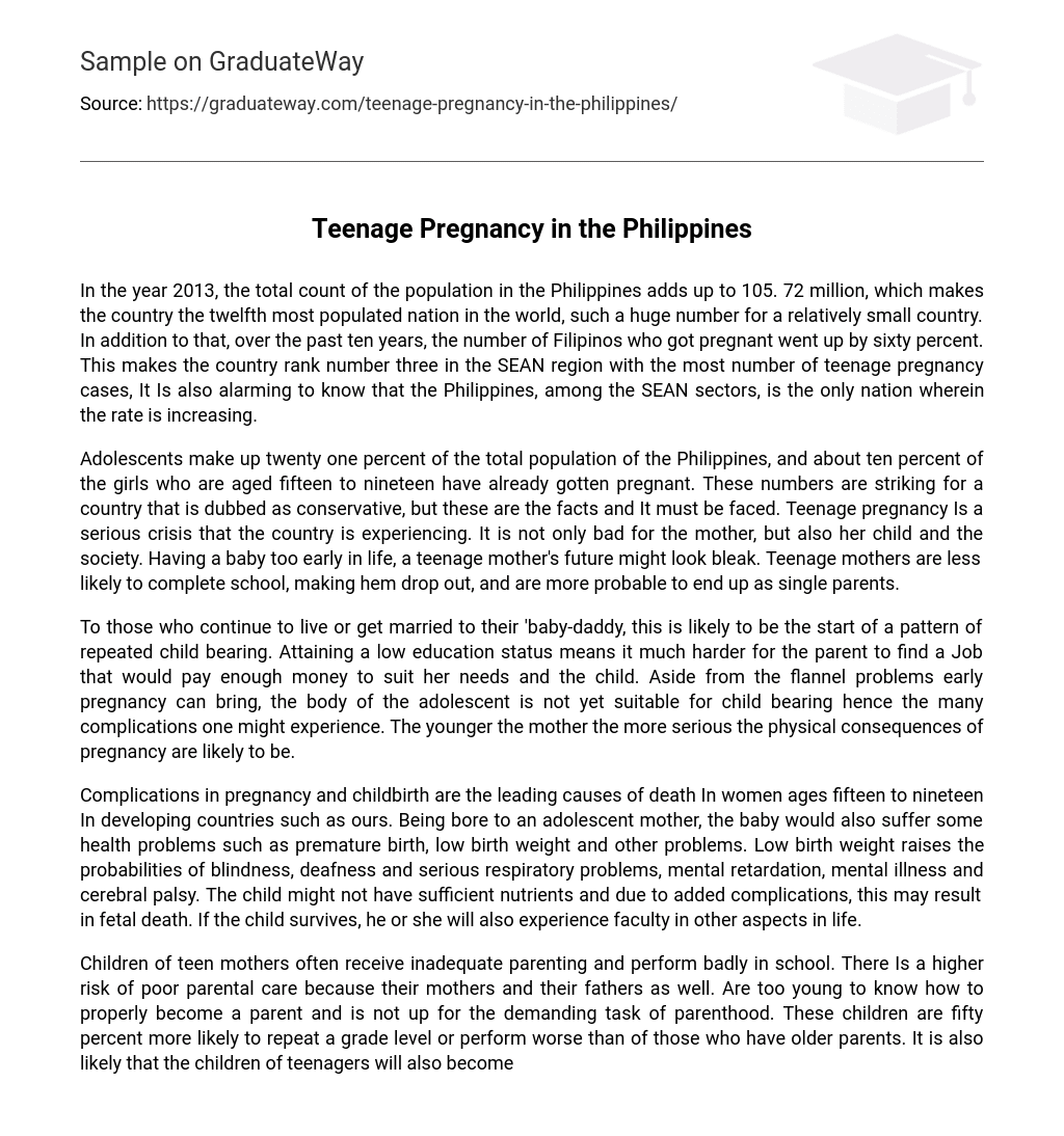 Teenage Pregnancy in the Philippines Argumentative Essay