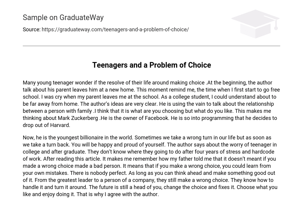 Teenagers and a Problem of Choice