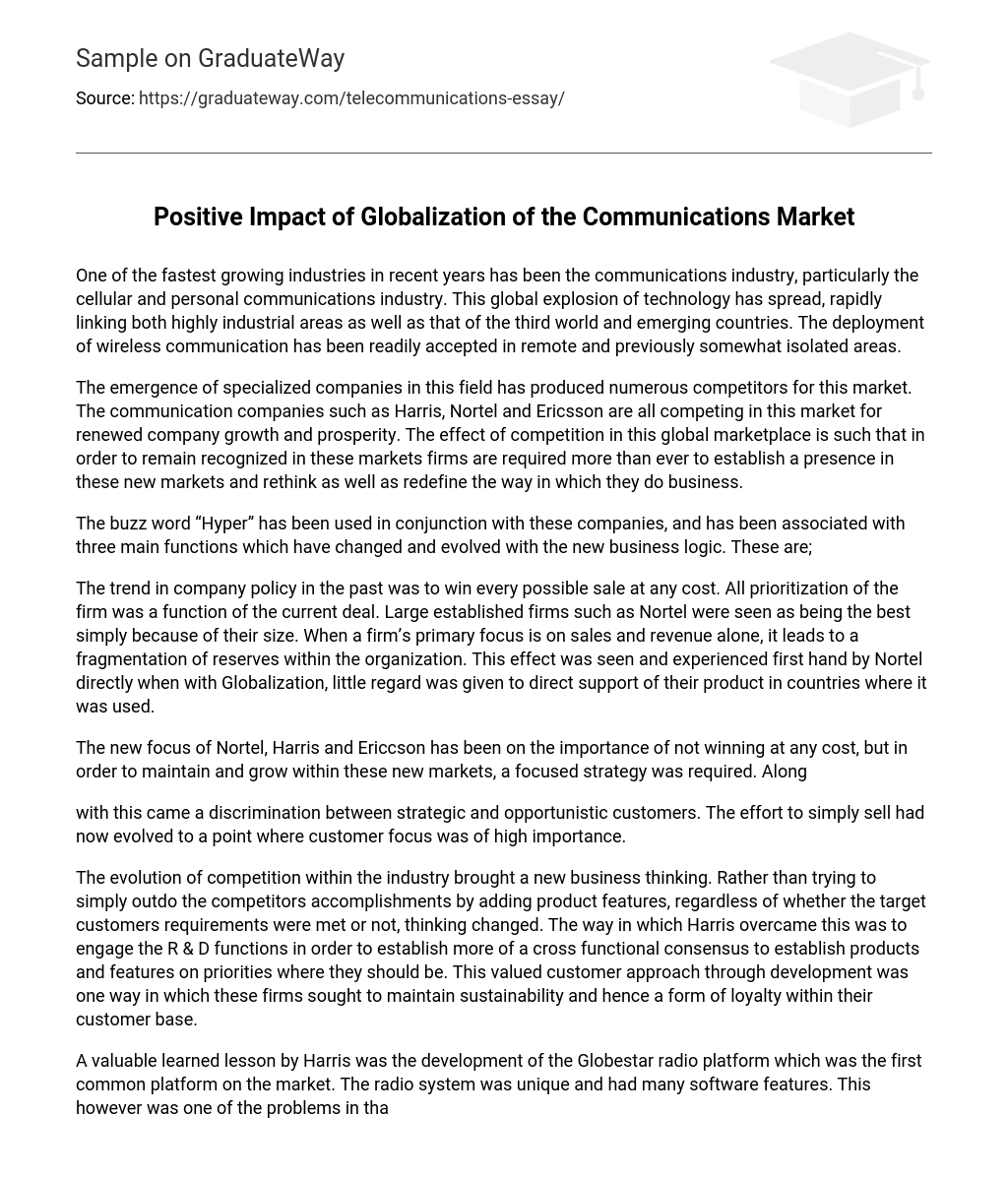 Positive Impact of Globalization of the Communications Market