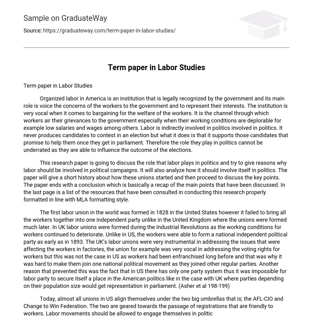 Term paper in Labor Studies