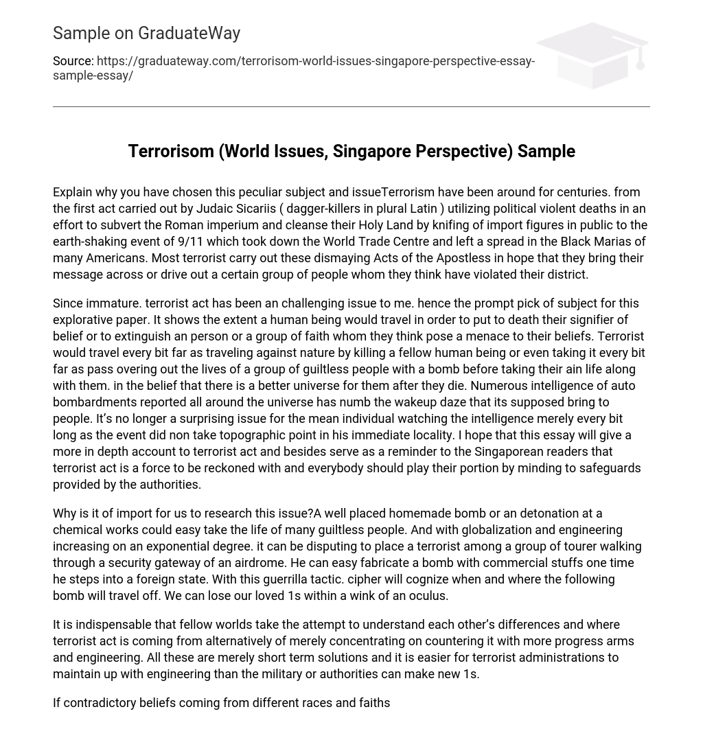 Terrorisom (World Issues, Singapore Perspective) Sample