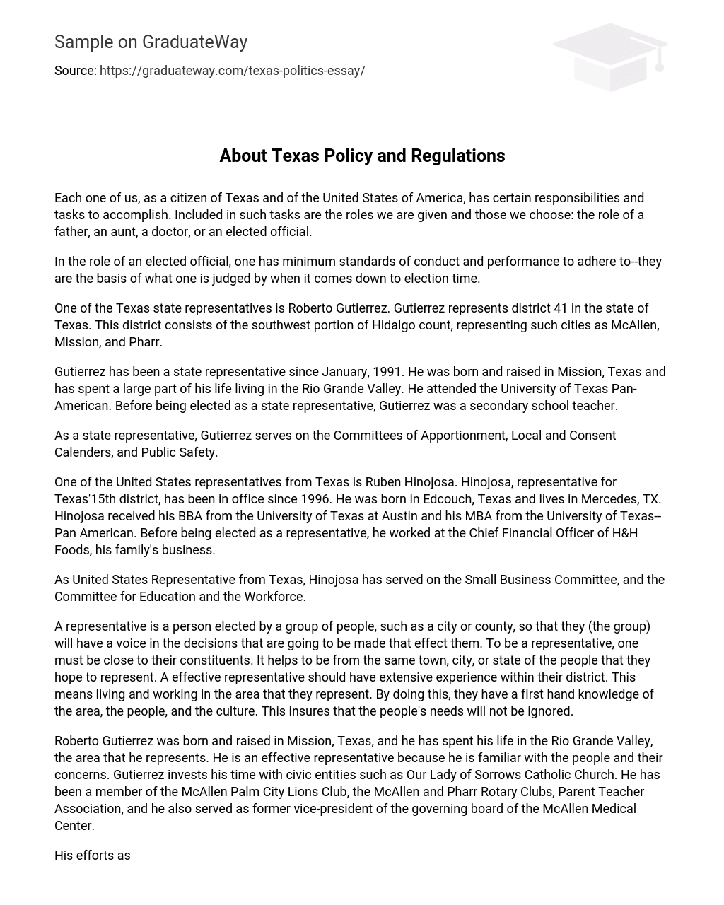 About Texas Policy and Regulations