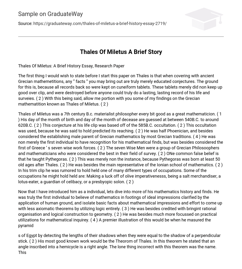 Thales Of Miletus A Brief Story